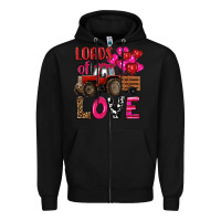 Black valentine's day loads of love tractor with pin heart balloons Zipper Hoodie - RanaPortraitStore