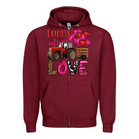 Burgundy valentine's day loads of love tractor with pin heart balloons Zipper Hoodie - RanaPortraitStore