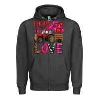Charcoal Heather valentine's day loads of love tractor with pin heart balloons Zipper Hoodie - RanaPortraitStore