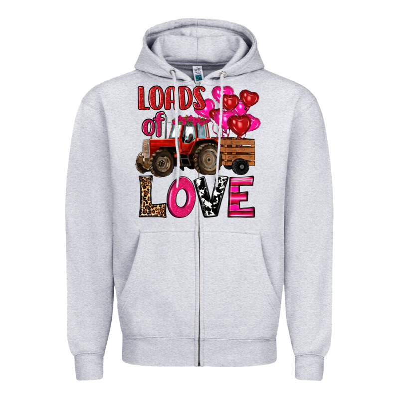 Valentine's Day Loads Of Love Tractor With Pin Heart Balloons Zipper Hoodie by RanaPortraitStore | Teevron
