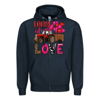 Navy valentine's day loads of love tractor with pin heart balloons Zipper Hoodie - RanaPortraitStore