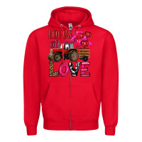 Red valentine's day loads of love tractor with pin heart balloons Zipper Hoodie - RanaPortraitStore
