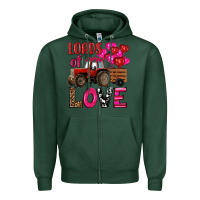 Sports Green valentine's day loads of love tractor with pin heart balloons Zipper Hoodie - RanaPortraitStore