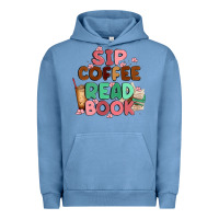 Pigment Pebble Blue sip coffee read book Urban Hoodie - MaliasSmallBusiness