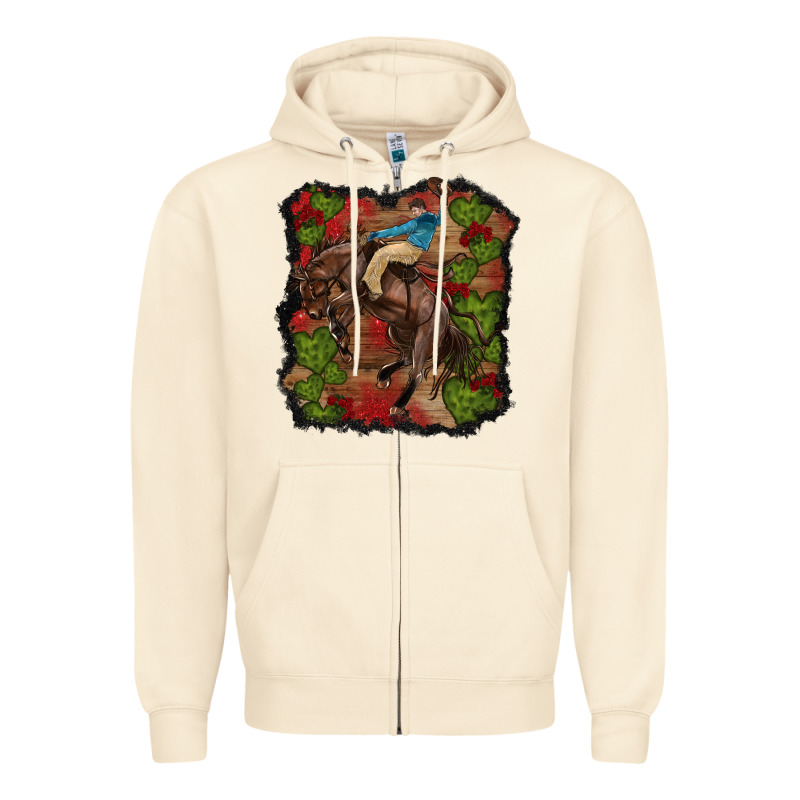 Valentine's Day Cowboy Cactus Rose Zipper Hoodie by RanaPortraitStore | Teevron
