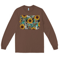 Chestnut western sunflowers turquoise cowhide background Long Sleeve Tee - RanaPortraitStore