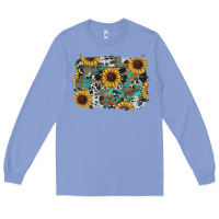 Colony Blue western sunflowers turquoise cowhide background Long Sleeve Tee - RanaPortraitStore
