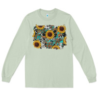 Matcha western sunflowers turquoise cowhide background Long Sleeve Tee - RanaPortraitStore