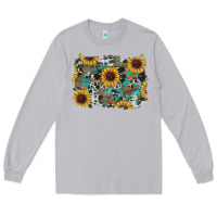Moon Dust western sunflowers turquoise cowhide background Long Sleeve Tee - RanaPortraitStore