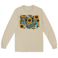 Mushroom western sunflowers turquoise cowhide background Long Sleeve Tee - RanaPortraitStore