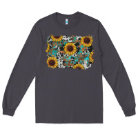 Smoke western sunflowers turquoise cowhide background Long Sleeve Tee - RanaPortraitStore