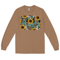 Toasted Coconut western sunflowers turquoise cowhide background Long Sleeve Tee - RanaPortraitStore