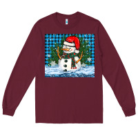 Burgundy snowy christmas snowman Long Sleeve Tee - BarkalooDesign