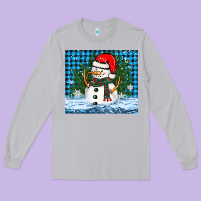 Snowy Christmas Snowman Long Sleeve Tee Designed By Barkaloodesign