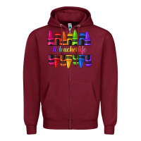 Burgundy teacher life crayons Zipper Hoodie - texasbilliewilder