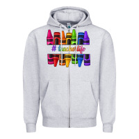 Heather Grey teacher life crayons Zipper Hoodie - texasbilliewilder