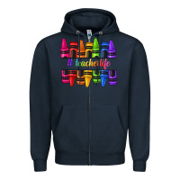 Navy teacher life crayons Zipper Hoodie - texasbilliewilder