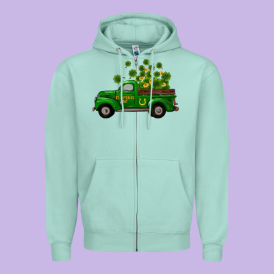 Zipper Hoodie st patricks truck shamrock horseshoe gold