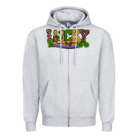 Heather Grey st patricks shamrock gold with rainbow Zipper Hoodie - RanaPortraitStore