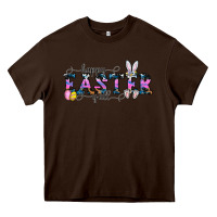 Chocolate Brown Happy Easter Y'all Heavy Core Tee - CowhideDigitalArt