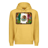 Antique Gold mexican flag background with cactus and sunflower Premium Hoodie - Jasminsmagicworld