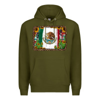 Mexican Flag Background With Cactus And Sunflower Premium Hoodie | Teevron