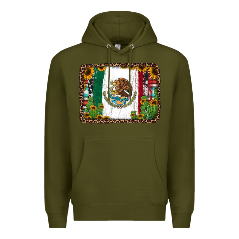 Mexican Flag Background With Cactus And Sunflower Premium Hoodie by Jasminsmagicworld | Teevron