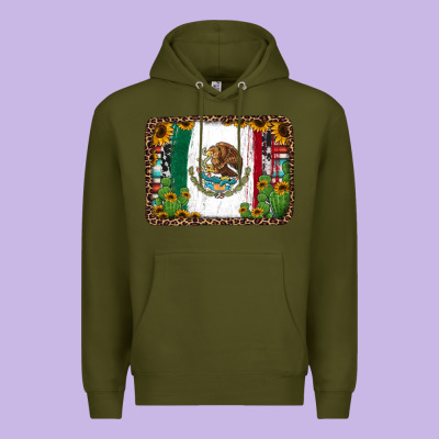Mexican Flag Background With Cactus And Sunflower Premium Hoodie Designed By Jasminsmagicworld