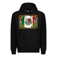 Black mexican flag background with cactus and sunflower Premium Hoodie - Jasminsmagicworld