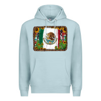 Blue Mist mexican flag background with cactus and sunflower Premium Hoodie - Jasminsmagicworld