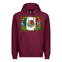 Burgundy mexican flag background with cactus and sunflower Premium Hoodie - Jasminsmagicworld