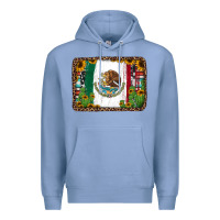 Colony Blue mexican flag background with cactus and sunflower Premium Hoodie - Jasminsmagicworld