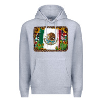Heather Grey mexican flag background with cactus and sunflower Premium Hoodie - Jasminsmagicworld