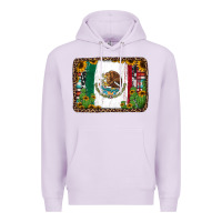 Lilac mexican flag background with cactus and sunflower Premium Hoodie - Jasminsmagicworld