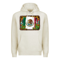 Oatmeal Heather mexican flag background with cactus and sunflower Premium Hoodie - Jasminsmagicworld
