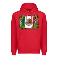 Red mexican flag background with cactus and sunflower Premium Hoodie - Jasminsmagicworld