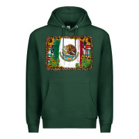 Sports Green mexican flag background with cactus and sunflower Premium Hoodie - Jasminsmagicworld