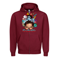 Burgundy teacher life messy bun Zipper Hoodie - texasbilliewilder