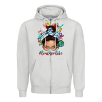 Dove Grey teacher life messy bun Zipper Hoodie - texasbilliewilder