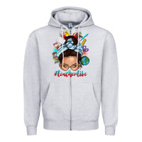 Heather Grey teacher life messy bun Zipper Hoodie - texasbilliewilder