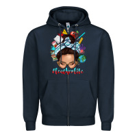 Navy teacher life messy bun Zipper Hoodie - texasbilliewilder