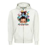Oatmeal Heather teacher life messy bun Zipper Hoodie - texasbilliewilder