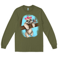 Army Green baby sloth Long Sleeve Tee - RanaPortraitStore