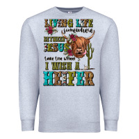 Heather Grey living life somewhere between jesus take the wheel Premium Sweatshirt - JahusDesignShop