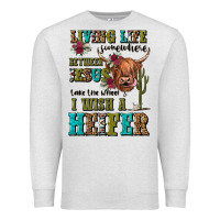 Oatmeal Heather living life somewhere between jesus take the wheel Premium Sweatshirt - JahusDesignShop