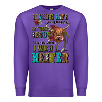 Purple living life somewhere between jesus take the wheel Premium Sweatshirt - JahusDesignShop