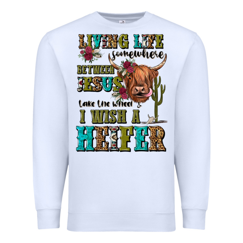 Living Life Somewhere Between Jesus Take The Wheel Premium Sweatshirt by JahusDesignShop | Teevron