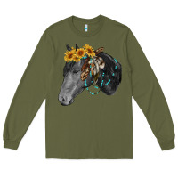Army Green black and white western horse Long Sleeve Tee - RanaPortraitStore