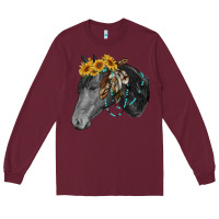 Burgundy black and white western horse Long Sleeve Tee - RanaPortraitStore