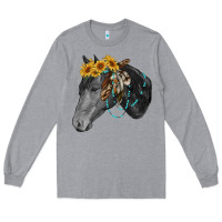 Heather Grey black and white western horse Long Sleeve Tee - RanaPortraitStore